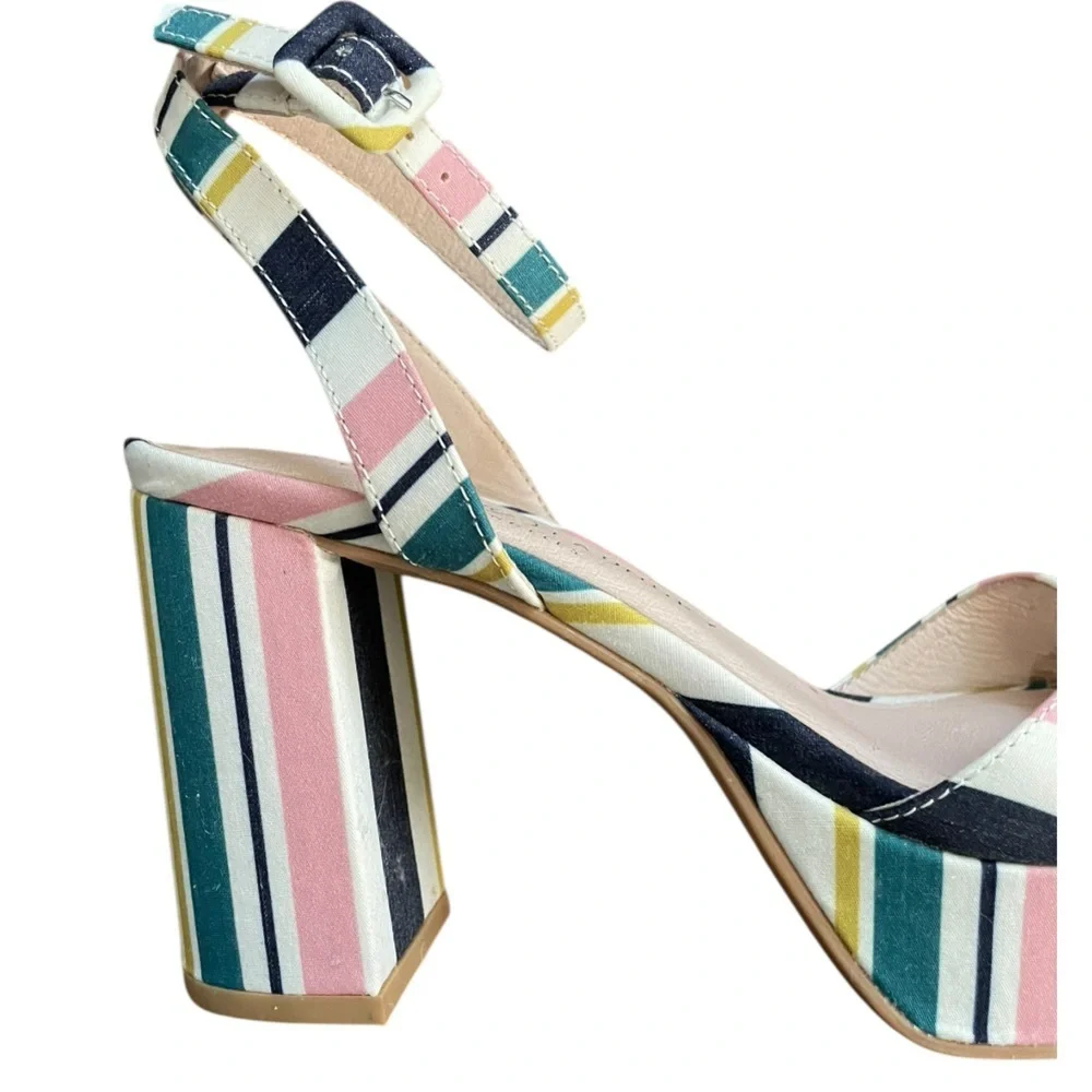 Chinese Laundry Stripe Block Platform Retro Sandal Sz 7.5 boho hippie festival